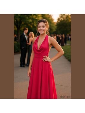 Colour by Kenneth Winston Hot Pink Chiffon Halter Maxi Gown L/XL Vibrant prom